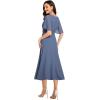 imageEverPretty Womens Round Neck Pleated Short Sleeves Appliques Aline Chiffon Midi Formal Evening Dresses 02961Dusty Blue