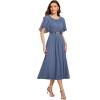 imageEverPretty Womens Round Neck Pleated Short Sleeves Appliques Aline Chiffon Midi Formal Evening Dresses 02961Dusty Blue