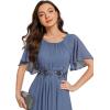 imageEverPretty Womens Round Neck Pleated Short Sleeves Appliques Aline Chiffon Midi Formal Evening Dresses 02961Dusty Blue