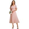 imageEverPretty Womens Round Neck Pleated Short Sleeves Appliques Aline Chiffon Midi Formal Evening Dresses 02961Pink