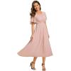 imageEverPretty Womens Round Neck Pleated Short Sleeves Appliques Aline Chiffon Midi Formal Evening Dresses 02961Pink