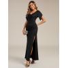 imageEverPretty Womens V Neck Adjustable Zipper Side Slit Short Sleeves Maxi Length Mermaid Formal Dresses with Beaded 02483Black