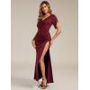 imageEverPretty Womens V Neck Adjustable Zipper Side Slit Short Sleeves Maxi Length Mermaid Formal Dresses with Beaded 02483Burgundy