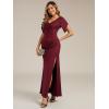 imageEverPretty Womens V Neck Adjustable Zipper Side Slit Short Sleeves Maxi Length Mermaid Formal Dresses with Beaded 02483Burgundy