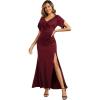 imageEverPretty Womens V Neck Adjustable Zipper Side Slit Short Sleeves Maxi Length Mermaid Formal Dresses with Beaded 02483Burgundy