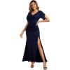 imageEverPretty Womens V Neck Adjustable Zipper Side Slit Short Sleeves Maxi Length Mermaid Formal Dresses with Beaded 02483Navy Blue