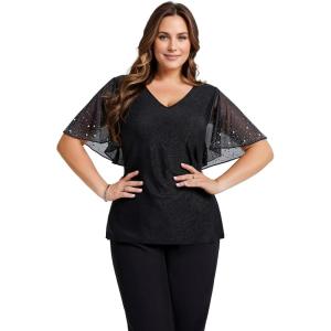 imageEverPretty Womens Classic Short Sleeves V Neck Evening Wedding Top Party Blouses Shirt 02445Black