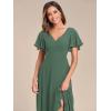 imageEverPretty Womens Double V Neck A Line Ruffle Hem Backless High Low Chiffon Bridesmaid Dresses 01749Eucalyptus Green