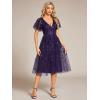 imageEverPretty Womens Elegant A Line Embroidery Tulle Sequins Short Sleeves Midi Wedding Guest Dress 02230Dark Purple