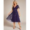 imageEverPretty Womens Elegant A Line Embroidery Tulle Sequins Short Sleeves Midi Wedding Guest Dress 02230Dark Purple
