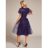 imageEverPretty Womens Elegant A Line Embroidery Tulle Sequins Short Sleeves Midi Wedding Guest Dress 02230Dark Purple