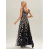 imageEverPretty Womens Sexy Sleeveless VNeck Evening Gowns Empire Waist Sequin Embroidery Formal DressBlack Gold