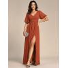 imageEverPretty Womens Sexy V Neck Front Slit A Line Short Sleeves Chiffon Formal Evening Dresses 01385Burnt Orange
