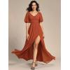 imageEverPretty Womens Sexy V Neck Front Slit A Line Short Sleeves Chiffon Formal Evening Dresses 01385Burnt Orange