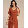 imageEverPretty Womens Sexy V Neck Front Slit A Line Short Sleeves Chiffon Formal Evening Dresses 01385Burnt Orange