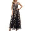 imageEverPretty Womens Sexy Sleeveless VNeck Evening Gowns Empire Waist Sequin Embroidery Formal DressBlack Gold