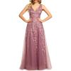 imageEverPretty Womens Sexy Sleeveless VNeck Evening Gowns Empire Waist Sequin Embroidery Formal DressOrchid