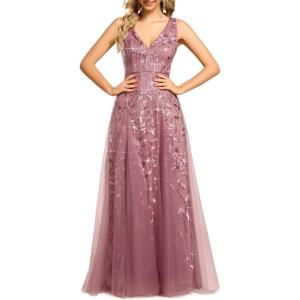 imageEverPretty Womens Sexy Sleeveless VNeck Evening Gowns Empire Waist Sequin Embroidery Formal DressOrchid