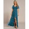 imageEverPretty Womens Shimmery Formal Dress V Neck Sequins ALine Side Slit Elegant Long Evening Dresses 02083Teal