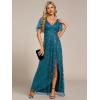 imageEverPretty Womens Shimmery Formal Dress V Neck Sequins ALine Side Slit Elegant Long Evening Dresses 02083Teal