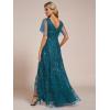 imageEverPretty Womens Shimmery Formal Dress V Neck Sequins ALine Side Slit Elegant Long Evening Dresses 02083Teal