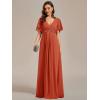 imageEverPretty Womens Chiffon ALine Ruched Short Sleeves Applique Waist V Neck Formal Evening DressesBurnt Orange