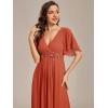 imageEverPretty Womens Chiffon ALine Ruched Short Sleeves Applique Waist V Neck Formal Evening DressesBurnt Orange