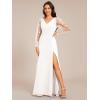 imageEverPretty Womens Elegant V Neck Floral Sheer Long Sleeves Slit Chiffon Maxi Evening Dresses 02251White