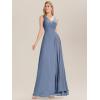 imageEverPretty Womens Elegant VNeck Ruched Draped Split Sleeveless Chiffon A Line Maxi Bridesmaid Dresses 00096Dusty Blue