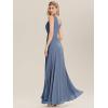 imageEverPretty Womens Elegant VNeck Ruched Draped Split Sleeveless Chiffon A Line Maxi Bridesmaid Dresses 00096Dusty Blue