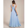 imageEverPretty Womens Elegant VNeck Ruched Draped Split Sleeveless Chiffon A Line Maxi Bridesmaid Dresses 00096Ice Blue