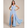 imageEverPretty Womens Elegant VNeck Ruched Draped Split Sleeveless Chiffon A Line Maxi Bridesmaid Dresses 00096Ice Blue