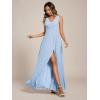 imageEverPretty Womens Elegant VNeck Ruched Draped Split Sleeveless Chiffon A Line Maxi Bridesmaid Dresses 00096Ice Blue