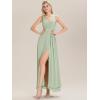 imageEverPretty Womens Elegant VNeck Ruched Draped Split Sleeveless Chiffon A Line Maxi Bridesmaid Dresses 00096Mint Green