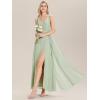imageEverPretty Womens Elegant VNeck Ruched Draped Split Sleeveless Chiffon A Line Maxi Bridesmaid Dresses 00096Mint Green