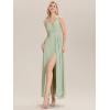 imageEverPretty Womens Elegant VNeck Ruched Draped Split Sleeveless Chiffon A Line Maxi Bridesmaid Dresses 00096Mint Green