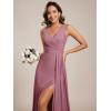 imageEverPretty Womens Elegant VNeck Ruched Draped Split Sleeveless Chiffon A Line Maxi Bridesmaid Dresses 00096Orchid