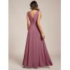 imageEverPretty Womens Elegant VNeck Ruched Draped Split Sleeveless Chiffon A Line Maxi Bridesmaid Dresses 00096Orchid