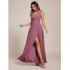 imageEverPretty Womens Elegant VNeck Ruched Draped Split Sleeveless Chiffon A Line Maxi Bridesmaid Dresses 00096Orchid