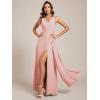 imageEverPretty Womens Elegant VNeck Ruched Draped Split Sleeveless Chiffon A Line Maxi Bridesmaid Dresses 00096Pink