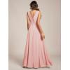 imageEverPretty Womens Elegant VNeck Ruched Draped Split Sleeveless Chiffon A Line Maxi Bridesmaid Dresses 00096Pink