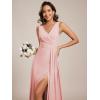 imageEverPretty Womens Elegant VNeck Ruched Draped Split Sleeveless Chiffon A Line Maxi Bridesmaid Dresses 00096Pink