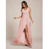 imageEverPretty Womens Elegant VNeck Ruched Draped Split Sleeveless Chiffon A Line Maxi Bridesmaid Dresses 00096Pink