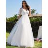 imageEverPretty Womens V Neck Embroidered ALine Short Sleeves Floor Length Wedding Dresses 02039White