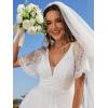 imageEverPretty Womens V Neck Embroidered ALine Short Sleeves Floor Length Wedding Dresses 02039White