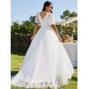 imageEverPretty Womens V Neck Embroidered ALine Short Sleeves Floor Length Wedding Dresses 02039White