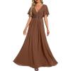 imageEverPretty Womens Chiffon ALine Ruched Short Sleeves Applique Waist V Neck Formal Evening DressesBrown