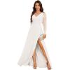 imageEverPretty Womens Elegant V Neck Floral Sheer Long Sleeves Slit Chiffon Maxi Evening Dresses 02251White