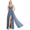 imageEverPretty Womens Elegant VNeck Ruched Draped Split Sleeveless Chiffon A Line Maxi Bridesmaid Dresses 00096Dusty Blue