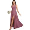 imageEverPretty Womens Elegant VNeck Ruched Draped Split Sleeveless Chiffon A Line Maxi Bridesmaid Dresses 00096Orchid